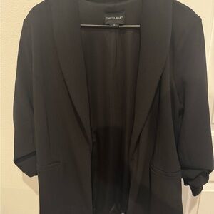 Dakota Blue Black Open-Front Blazer Ruched Sleeves Size M